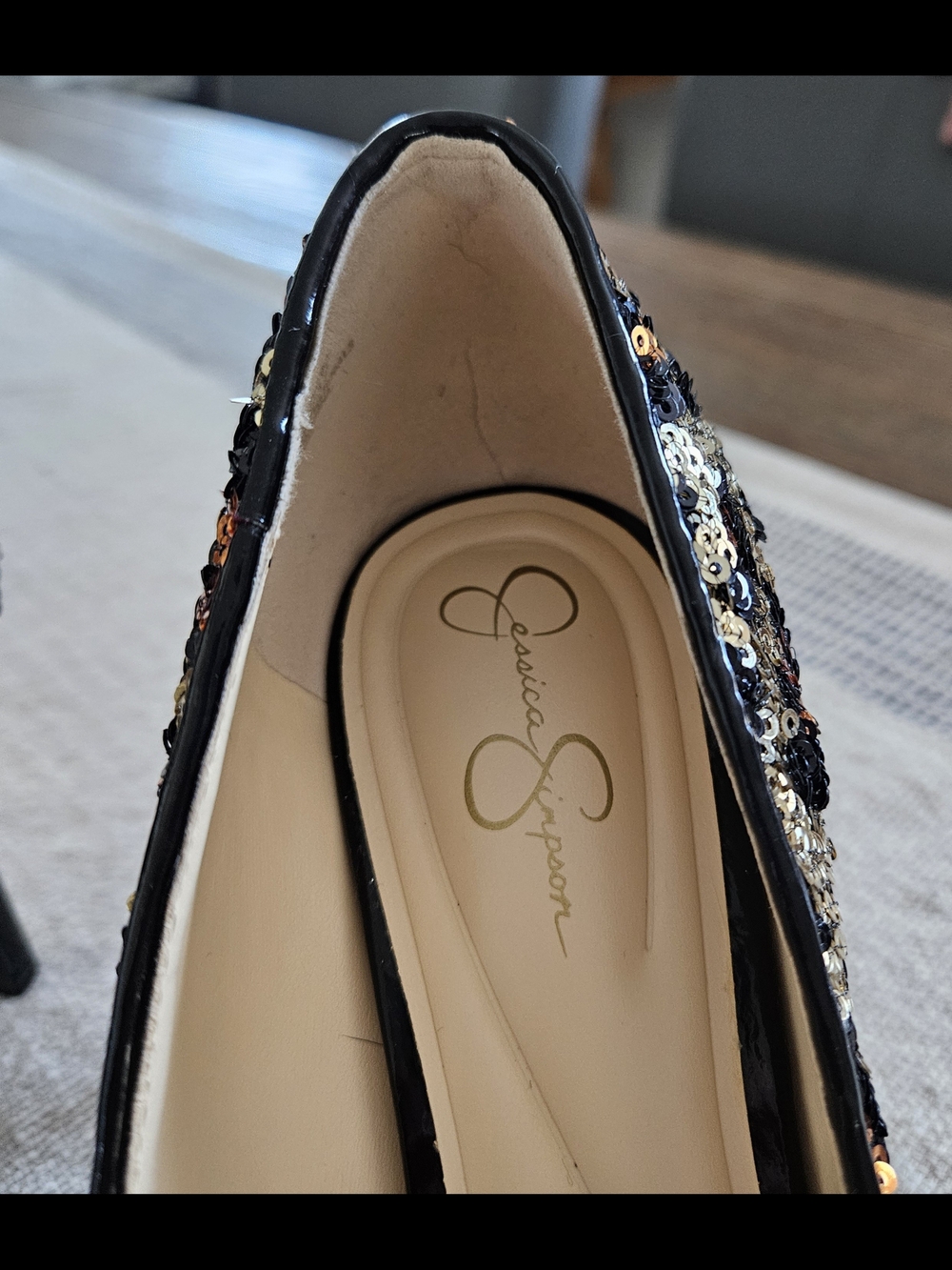 Jessica Simpson Black Gold Copper Sequin Pointed-toe Pumps - Picture 3 of 14